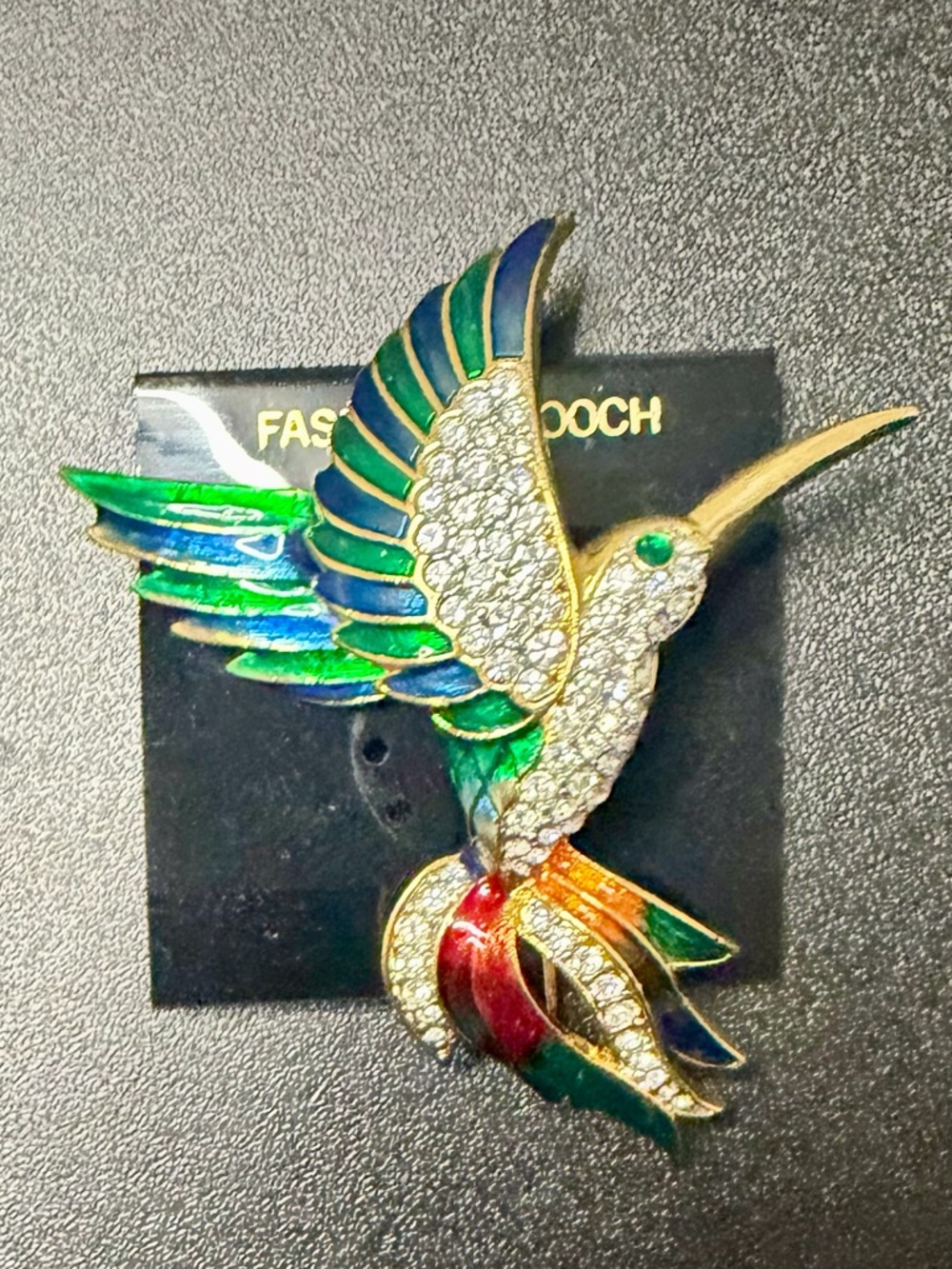 Multicolor Enamel Hummingbird Brooch - Green & Blue Accent